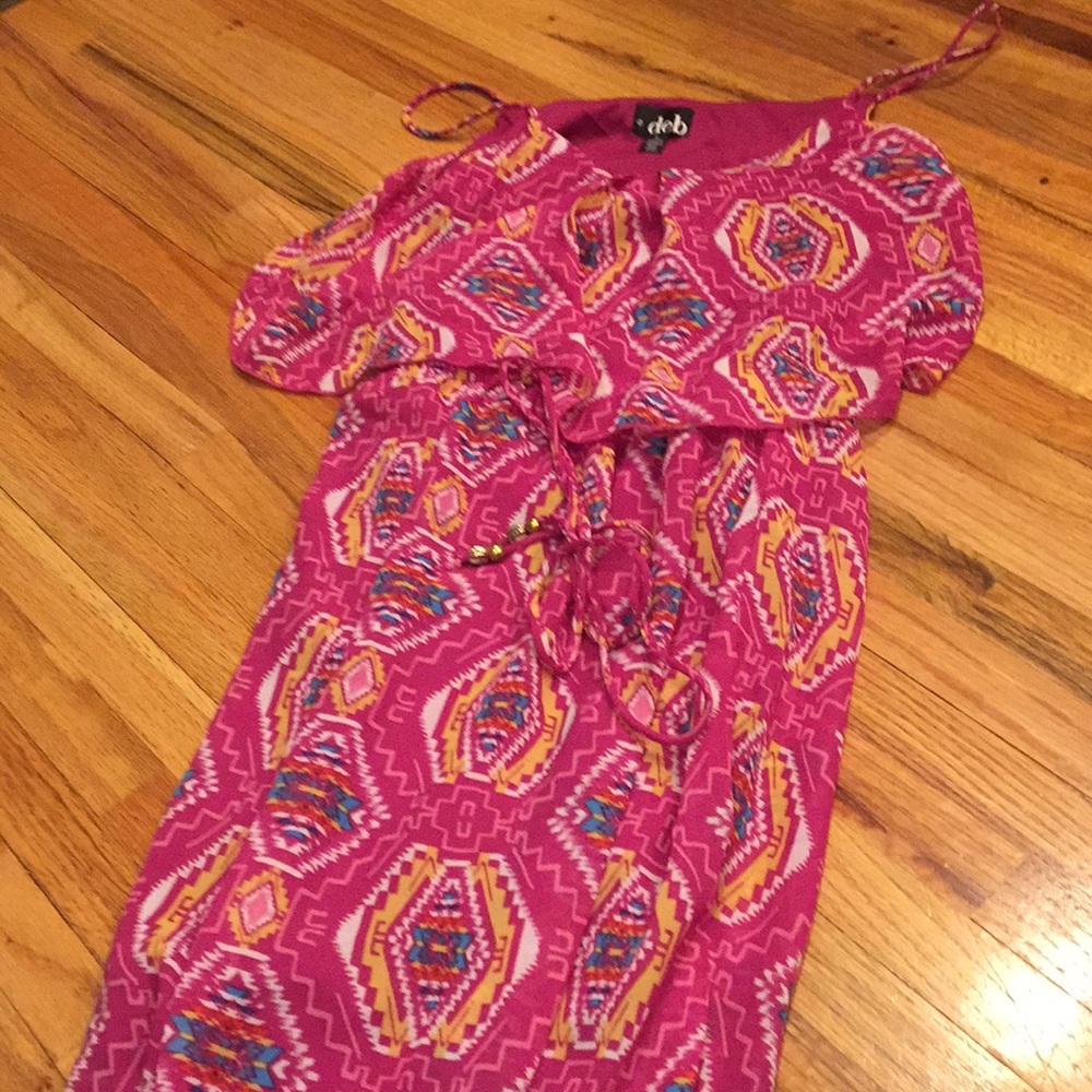 Spaghetti strap draped patterned maxi dress small